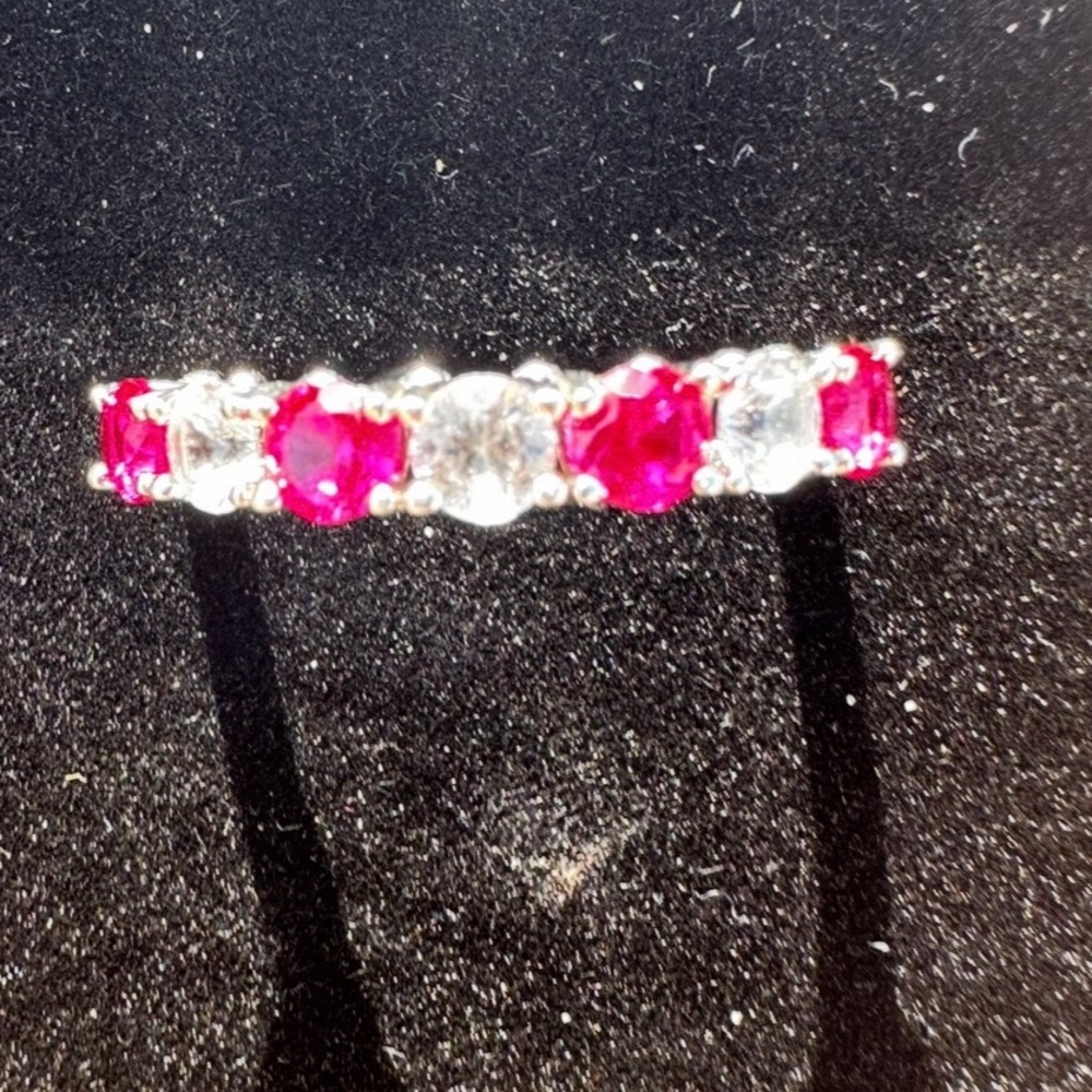 Natural ruby & white sapphire ring band solid 925 sterling silver sz 8 & sizable